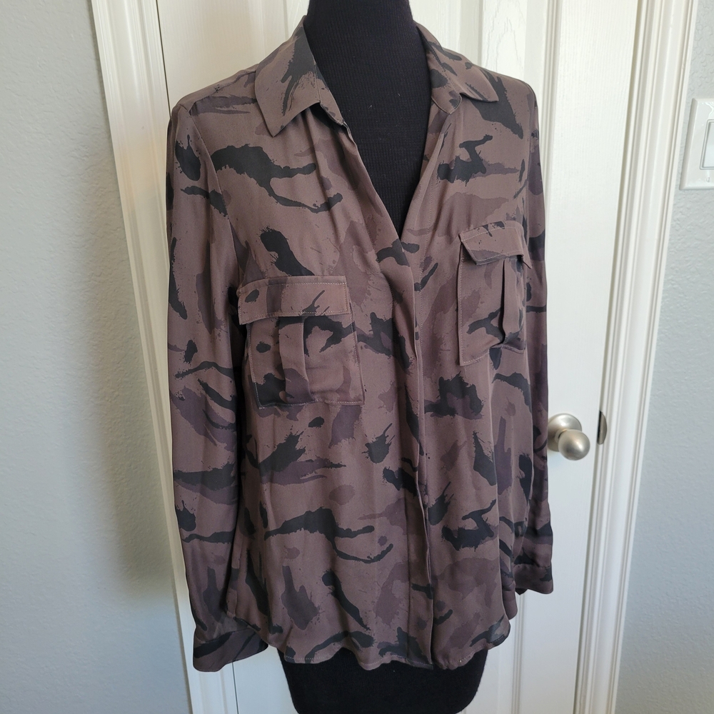 L'AGENCE Brown and Black Camouflage Blouse